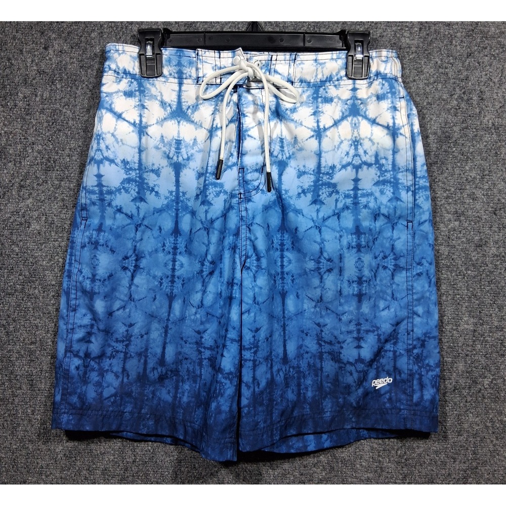 Speedo Mens Tie Dye Swim‎ Trunks Blue White Board Shorts 7784255 Size Medium